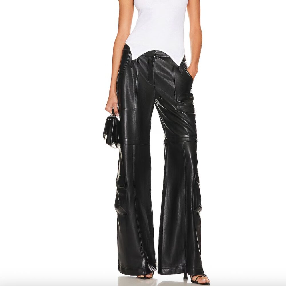 Amanda Uprichard - Lucas Faux Leather Low Rise Cargo Pants - Black Sz M - NWOT - Picture 2 of 6